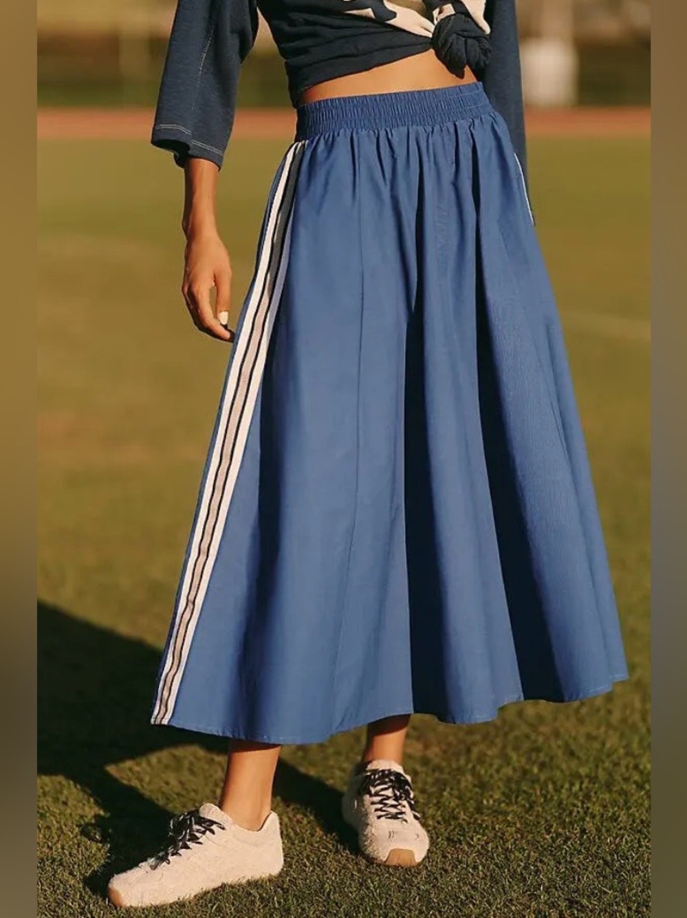 Daily Practice by Anthropologie Game Day Track Midi Skirt Blue Size XXS - Picture 4 of 9